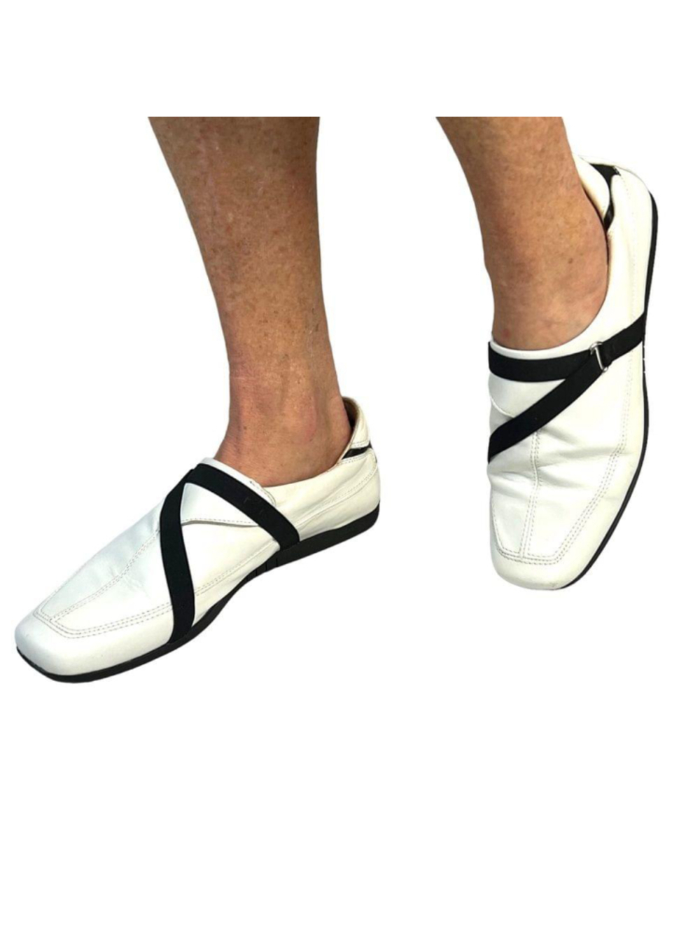 Khrio White Leather Square Toe Loafers Flats 38 US 7.5